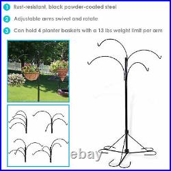 4-Arm Metal Hanging Flower Plant Basket Stand with Adjustable Arms Outdoor 84