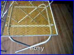 4 Metal White Mesh Outdoor Vtg Patio Folding Table Plant Stand Set Square MCM