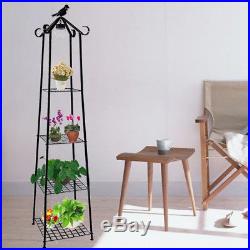 4 Tier Metal Plant Stand Display Shelf Flower Rack with Solar Light Bird Garden