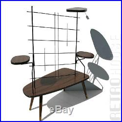 50s Vintage Indoor Plant Stand Table String Shelf Brown Black Mid-Century Modern
