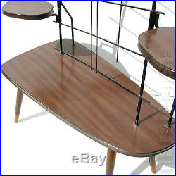 50s Vintage Indoor Plant Stand Table String Shelf Brown Black Mid-Century Modern