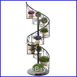 55 In Black Metal Scrollwork Winding Staircase Design Plant Display Shelf Stand
