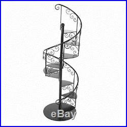 55 in black metal scrollwork winding staircase design plant display shelf stand
