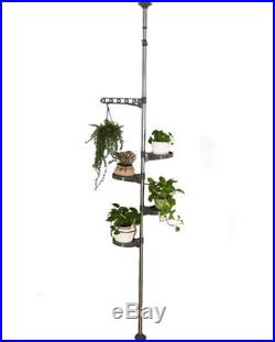 5 Layer Tension Pole Plant Stands Indoor Metal Flower Display Rack Hanging Shelf