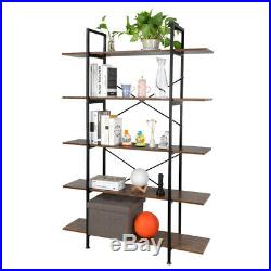 5-Tier Bookshelf Bookcases Plant Stand Metal Frame Shelf Display Stand Wooden US