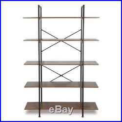5-Tier Bookshelf Bookcases Plant Stand Metal Frame Shelf Display Stand Wooden US