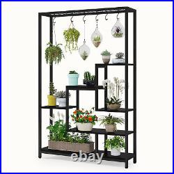 5-Tier Indoor Plant Stand Shelf with 10 Hanging Hooks for Flower Bonsai Display