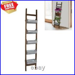 5 Tier Ladder Vertical Planter Wall Plant Stand Farmhouse Rustic Wood And Metal