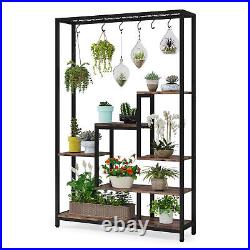 5-Tier Large Freestanding Plant Stand Indoor Flower Bonsai Display Rack with Hooks