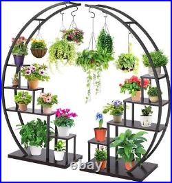 5 Tier Metal Plant Stand Indoor Half Moon Shape Ladder Flower Pot Stand Rack New