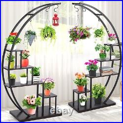 5 Tier Metal Plant Stand Indoor, Tall Half Moon Plant Stands(2 Pack, Black)