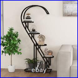 5 Tier Metal Plant Stand with Hanging Hook for Multiple Plants-Black Color B