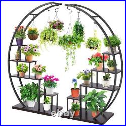 5 Tier Plant Stand Half Circle Shape Plant Shelf with Hanging Hook Planter Display