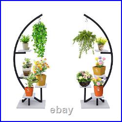 5 Tier Plant Stand Indoor, Half Moon Shaped Flower Plant Shelf Stand Metal+Hooks