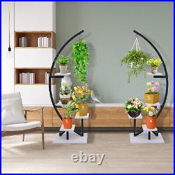 5 Tier Plant Stand Indoor, Half Moon Shaped Flower Plant Shelf Stand Metal+Hooks