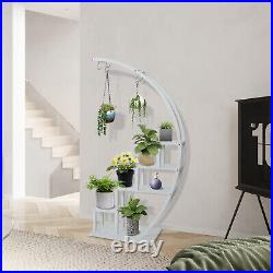 5 Tier Plant Stand with 7 Hooks Half Moon Shape Ladder Flower Plant Shelf Stand