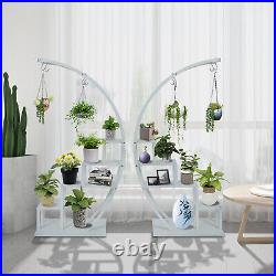 5 Tier Plant Stand with 7 Hooks Half Moon Shape Ladder Flower Plant Shelf Stand