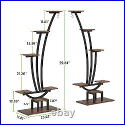 5-Tier Tall Indoor Plant Stand Pack of 2, Metal Curved Display Shelf with 2Hooks