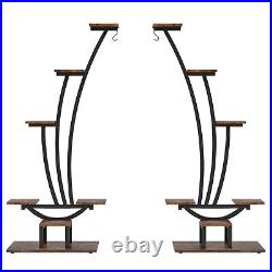 5-Tier Tall Indoor Plant Stand Pack of 2, Metal Curved Display Shelf with 2Hooks