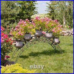 6.6ft. Long Bridge-Like Iron Plant Stand with Five Planters