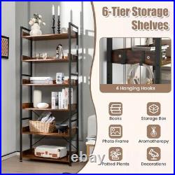 6 Tier Industrial Bookcase Storage Display Open Shelves Plant Organizer With Hooks