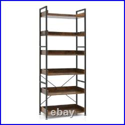 6 Tier Industrial Bookcase Storage Display Open Shelves Plant Organizer With Hooks