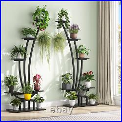 6-Tier Plant Stand Metal Curved Display Shelf with 2 Hanging Hooks (Pack of 2)