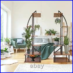 6 Tier Plant Stands Indoor Home Decor Tall Half-Moon Shape Plant Shelf Metal&Woo