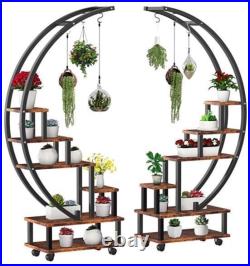6 Tier Tall Metal Plant Stand Half-Moon-Shaped Plant Shelf Stand With Wheels