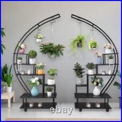 6 Tier Tall Metal Plant Stand Half-Moon-Shaped Plant Shelf Stand With Wheels