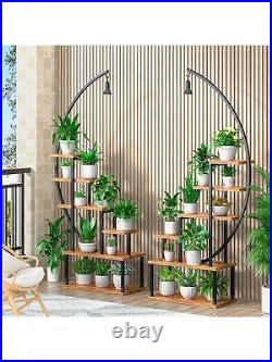 6 Tiered Tall Half-Moon Shape Metal Plant Stand Display Holder With Grow Lights