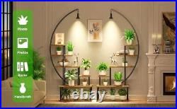 6 Tiered Tall Half-Moon Shape Metal Plant Stand Display Holder With Grow Lights