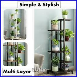 6 Tiers Plant Stand Metal Flower Rack Pot Shelf Indoor Garden Yard Decor Wood US