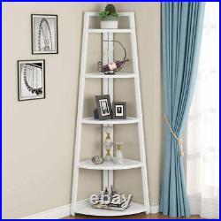 70 inch Tall 5 Tier Rustic Corner Bookshelf Corner Ladder Shelf Plant Stand JY