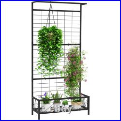 74 Tall Metal Plant Stand with Trellis and Hanging Bar