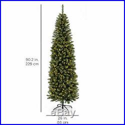 7Slim Christmas Lighted Tree Stand Hinged Pencil Green Artificial Holiday Plant