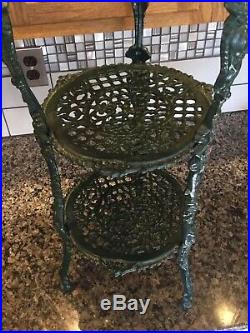 ANTIQUE Cast Iron Country Green 3 Tier Shelf Plant Stand Victorian Ornate 27 VG