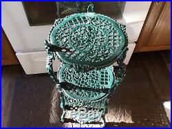 ANTIQUE Cast Iron Country Green 3 Tier Shelf Plant Stand Victorian Ornate 27 VG
