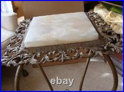 ANTIQUE Victorian Cast Iron Plant Fern Stand Ornate Table w MARBLE / ONYX 31