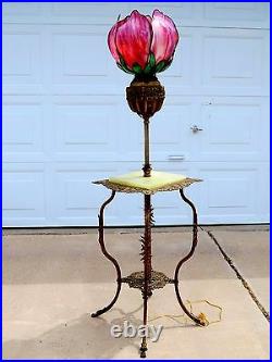 ANTIQUE Victorian Cast Iron Plant Fern Stand Table REMOVABLE ONYX INSERTS FAB