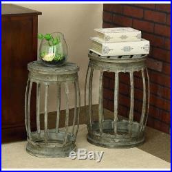 Accent End Tables Metal Barrels Rustic Industrial Style 2 Pc Iron Plant Stands