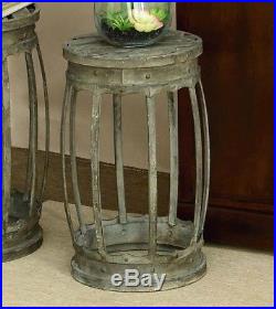 Accent End Tables Metal Barrels Rustic Industrial Style 2 Pc Iron Plant Stands