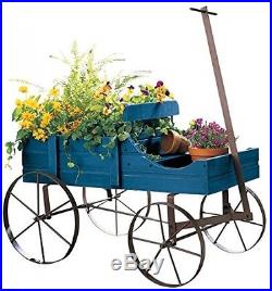 Amish Wagon Decorative Garden Planter Outdoor Weathered Flower Cart Rustic Blue