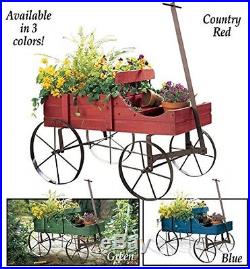 Amish Wagon Decorative Garden Planter Outdoor Weathered Flower Cart Rustic Blue