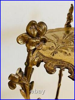 Antique 1880's French Victorian 2-Tier Gold Gilt Iron Brass Plant Stand NICE