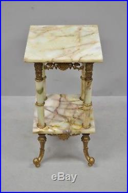 Antique 19th C. French Victorian Onyx Two Tier Plant Stand Lamp Table Pedestal