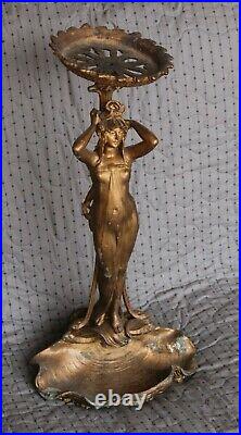 Antique 20 Cast Metal Plant Stand Art Nouveau Lady in Shell Heavy 9 Pounds
