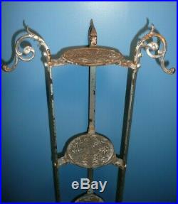 Antique 4-Tier Ornate Brass & Iron Plant Stand Vintage French Art Nouveau Table