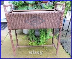 Antique Art Deco Wood & WICKER Fernery PLANT STAND with Metal Insert