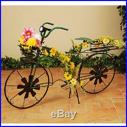 Antique Bicycle Plant Stand Solar Lighted Metal Wind Spinners Outdoor Decoration